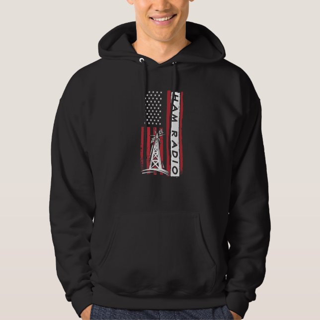 American Flag Ham Radio Amateur Radio Operator Hoodie (Front)