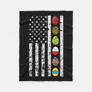 American Flag Happy Easter Egg Hunting Patriotic  Fleece Blanket
