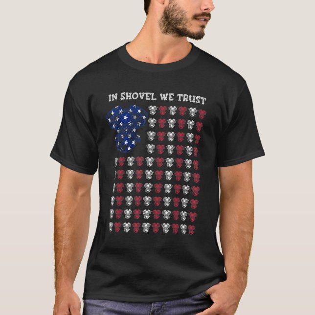 American Flag Hd In Shovel We Trust Shovelhead Mot T-Shirt (Front)