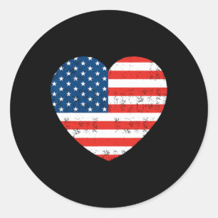 American Flag Heart 4th Of July USA Patriotic  Classic Round Sticker