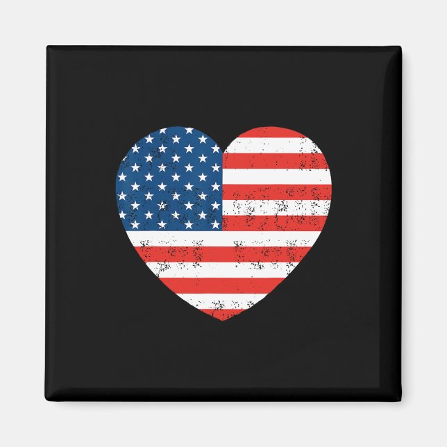 American Flag Heart 4th Of July USA Patriotic  Magnet (Front)