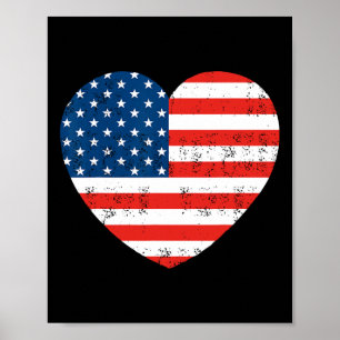 American Flag Heart 4th Of July USA Patriotic  Poster