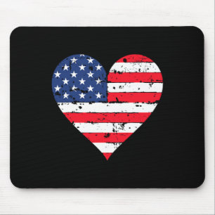 American Flag Heart 4th Of July Usa Patriotic Prid Mouse Pad