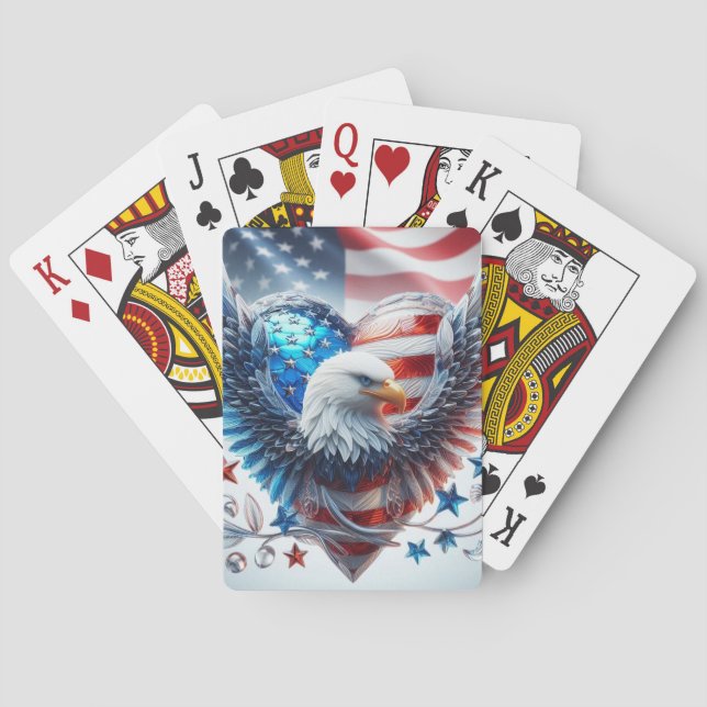 American Flag, Heart and Bald Eagle Playing Cards (Back)