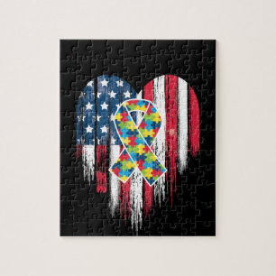 American Flag Heart Autism Awareness Jigsaw Puzzle