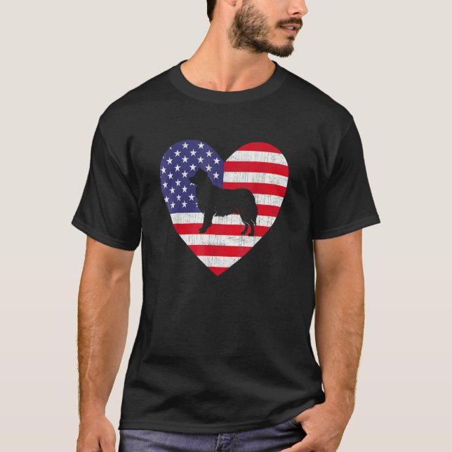 American Flag Heart Border Collie Dog 4th Of July  T-Shirt (Front)