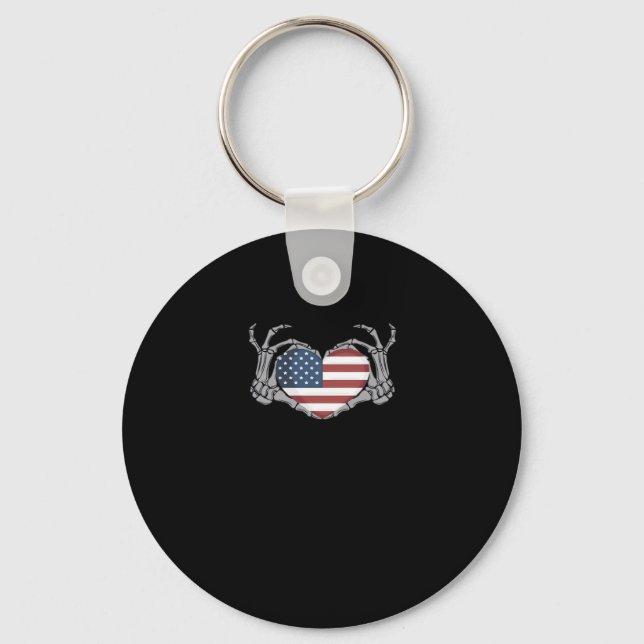 American Flag Heart Classic Design Key Ring (Front)