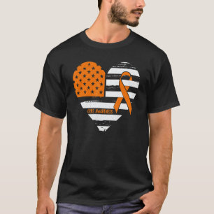 American Flag Heart CRPS Awareness Orange Ribbon T-Shirt