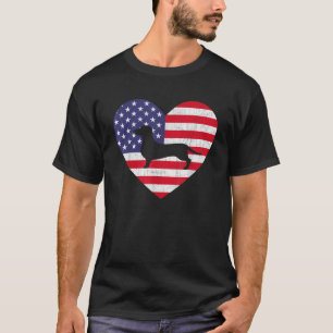 American Flag Heart Dachshund Dog 4th of July USA T-Shirt