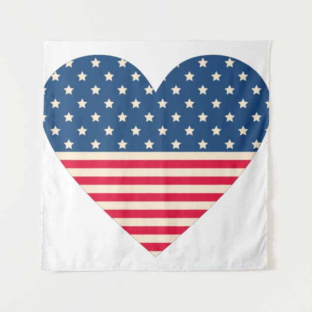 American Flag Heart Design Backdrop Tapestry (Front)