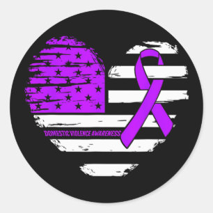 American Flag Heart Domestic Violence Awareness Ri Classic Round Sticker