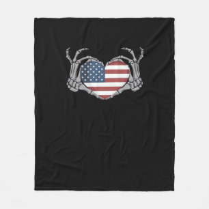 American Flag Heart Fitted Fleece Blanket