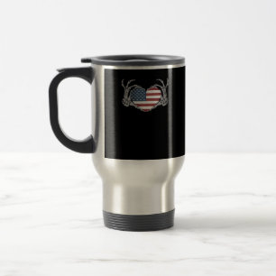 American Flag Heart Fitted Travel Mug