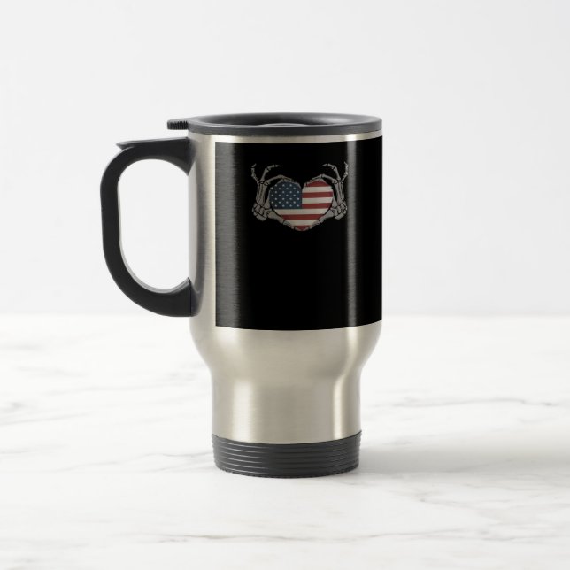 American Flag Heart Fitted Travel Mug (Left)