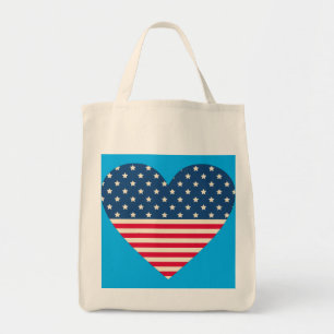 American Flag Heart Grocery Tote
