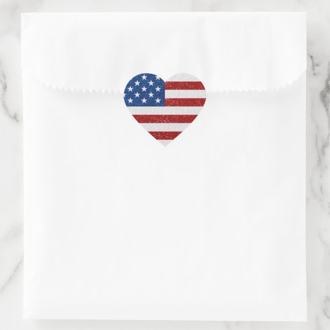 American Flag Heart July 4th Glitter Heart Sticker (Bag)