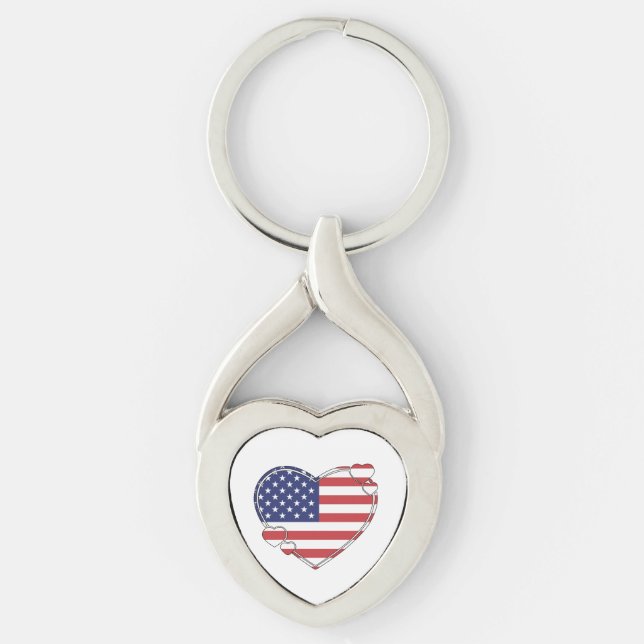 American Flag Heart Key Ring (Front)