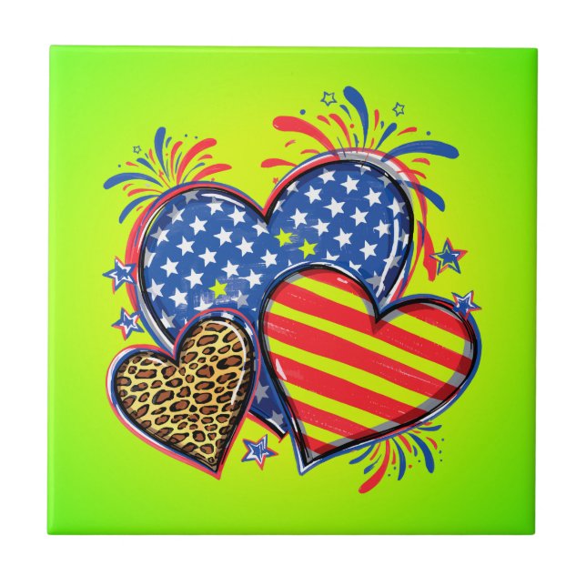 American Flag Heart Leopard Sublimation-64210 Ceramic Tile (Front)
