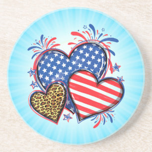 American Flag Heart Leopard Sublimation-64210 Coaster