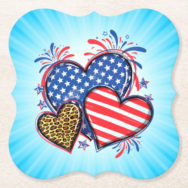 American Flag Heart Leopard Sublimation-64210 Paper Coaster (Front)
