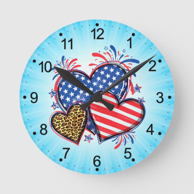 American Flag Heart Leopard Sublimation-64210 Round Clock (Front)