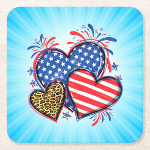 American Flag Heart Leopard Sublimation-64210 Square Paper Coaster