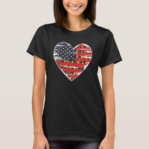 American Flag Heart Leopard Usa Patriotic 4th Of J T-Shirt