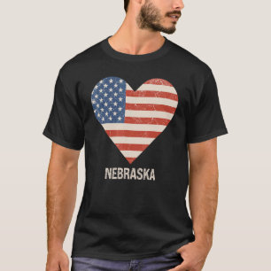 American Flag Heart Nebraska 4th Of July Patriotic T-Shirt