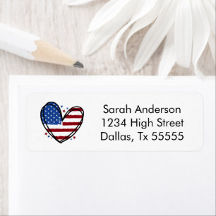 American Flag Heart Patriotic Return Address Label