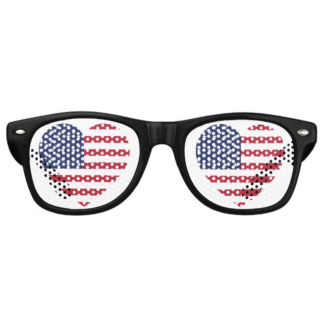 American Flag Heart Patriotic USA  Retro Sunglasses (Front)