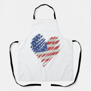 American Flag Heart Red White Blue Cute 4th of Jul Apron