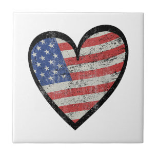 American Flag Heart Red White Blue Cute 4th of Jul Ceramic Tile