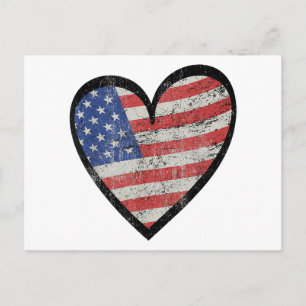 American Flag Heart Red White Blue Cute 4th of Jul Holiday Postcard