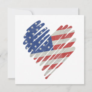 American Flag Heart Red White Blue Cute 4th of Jul Invitation
