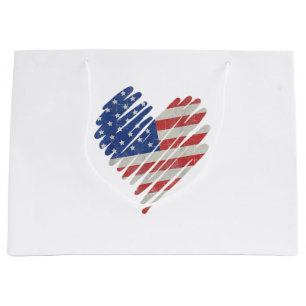 American Flag Heart Red White Blue Cute 4th of Jul Large Gift Bag