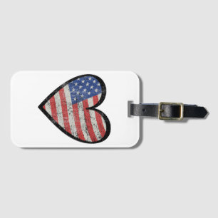 American Flag Heart Red White Blue Cute 4th of Jul Luggage Tag