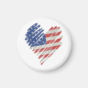 American Flag Heart Red White Blue Cute 4th of Jul Magnet