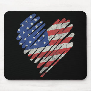 American Flag Heart Red White Blue Cute 4th of Jul Mouse Pad