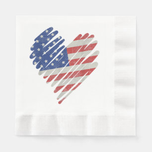 American Flag Heart Red White Blue Cute 4th of Jul Napkin