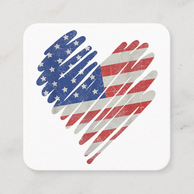 American Flag Heart Red White Blue Cute 4th of Jul Square Business Card (Front)