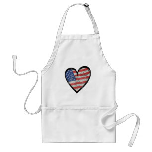 American Flag Heart Red White Blue Cute 4th of Jul Standard Apron