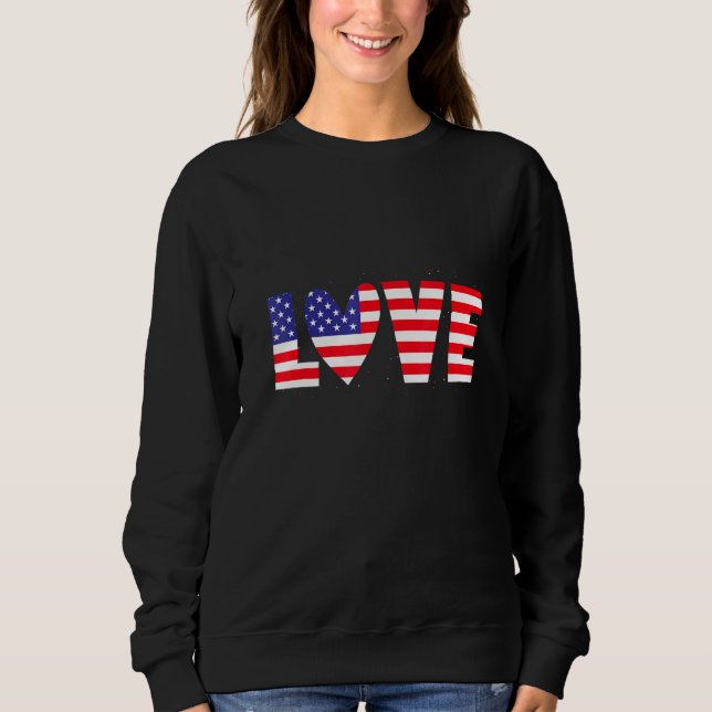 American Flag Heart Red White Blue Cute 4th Of Jul Sweatshirt (Front)