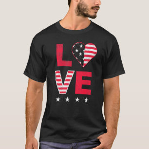 American Flag Heart Red White Blue Cute 4th Of Jul T-Shirt