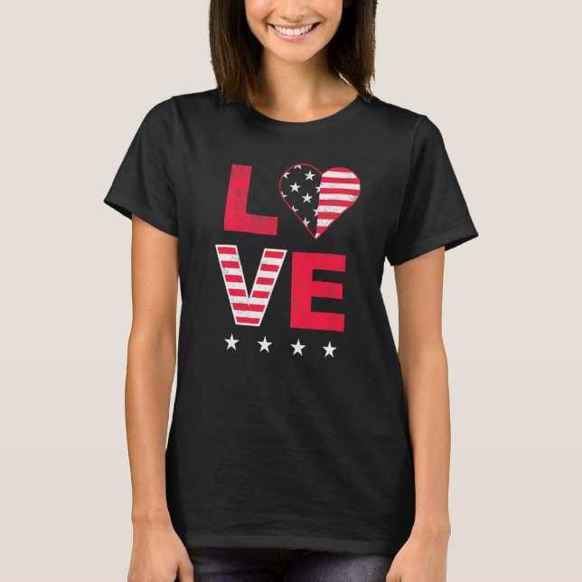American Flag Heart Red White Blue Cute 4th Of Jul T-Shirt (Front)