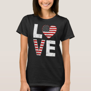 American Flag Heart Red White Blue Cute 4th of Jul T-Shirt