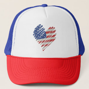 American Flag Heart Red White Blue Cute 4th of Jul Trucker Hat