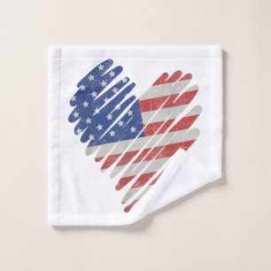 American Flag Heart Red White Blue Cute 4th of Jul Wash Cloth