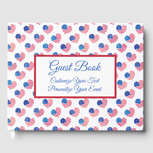 American Flag Heart Red White Blue Patriotic USA Guest Book