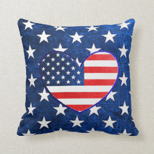 American Flag Heart Red White Blue Pillow