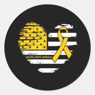 American Flag Heart Sarcoma Cancer Awareness Ribbo Classic Round Sticker